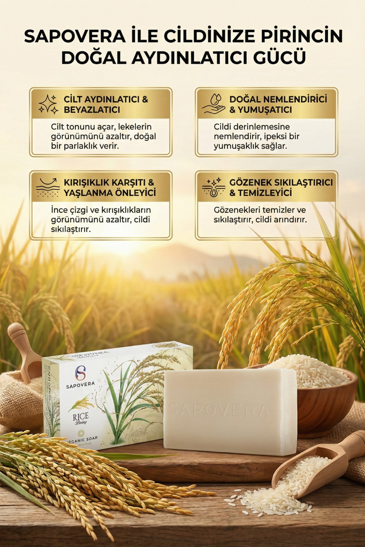 Sapovera Doğal Pirinç Sabunu - 100 gr