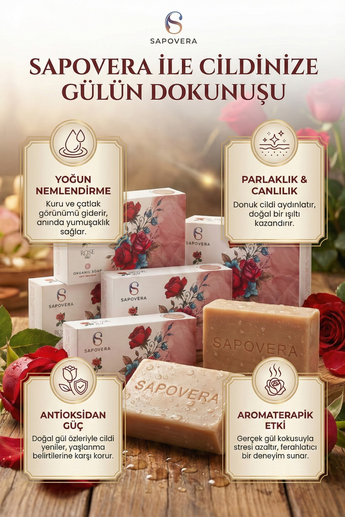 Sapovera Organik Gül Sabunu – 100 gr
