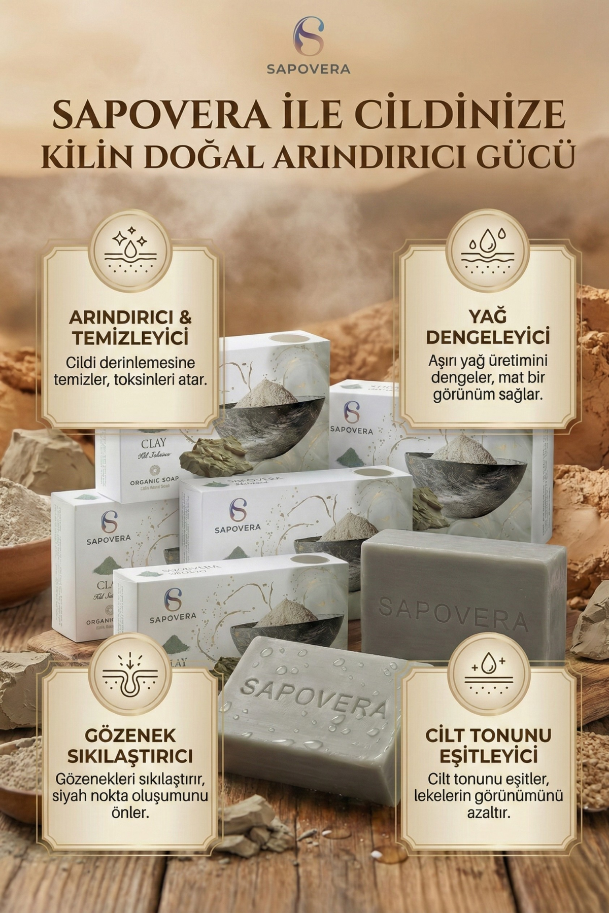 Sapovera Doğal Kil Sabunu - 100 gr