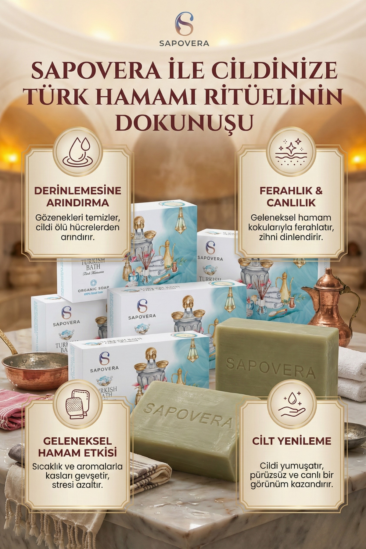 Sapovera Doğal Türk Hamamı Sabunu – 100 gr