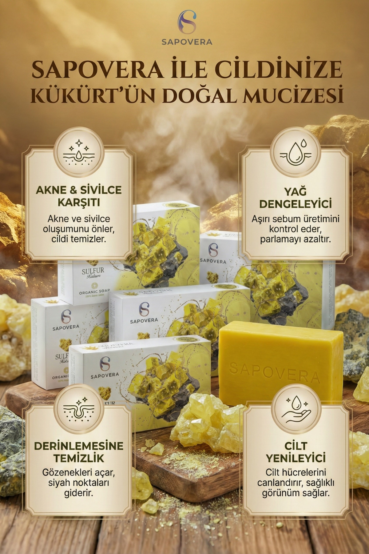 Sapovera Doğal Kükürt Sabunu - 100 gr